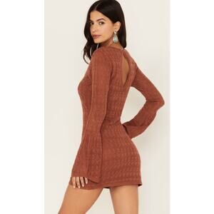 SHYANNE Women's Lace Bell Sleeve Mini Dress Western Boho Festival Size S